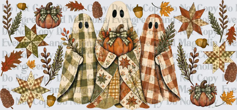 Quilted ghost trio with pumpkins