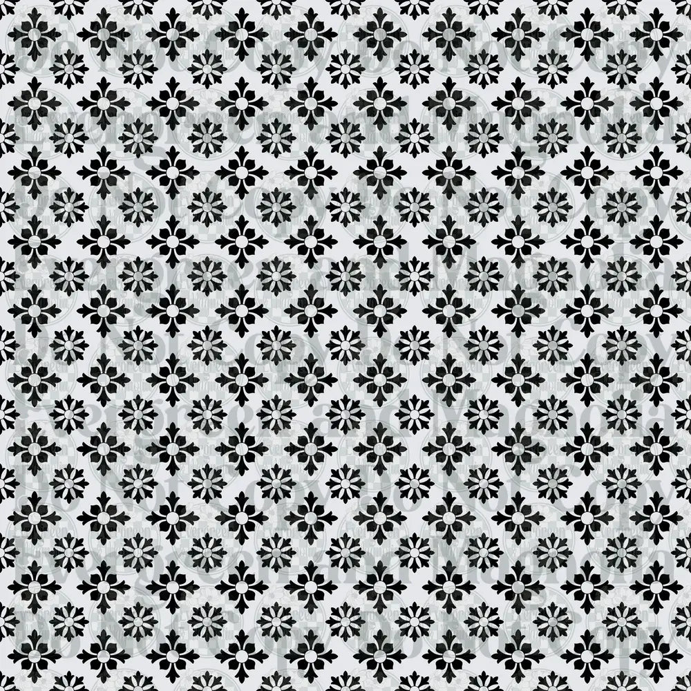 Black and White Floral Medallion Repeat Pattern