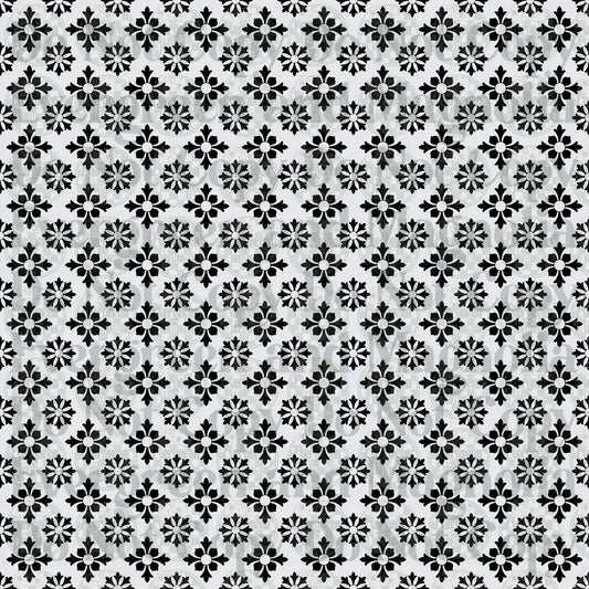 Black and White Floral Medallion Repeat Pattern
