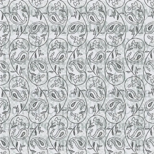 Gray and White Paisley Floral Swirl Repeat Pattern
