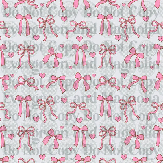 Pink Ribbon Bows and Hearts Seamless Pattern
