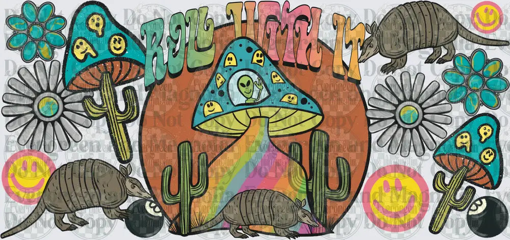 Roll With It Groovy Armadillo Alien Mushroom Desert