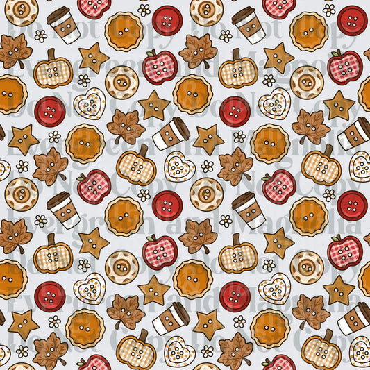 Autumn Fall Buttons Pumpkin Pie Coffee Cup Pattern