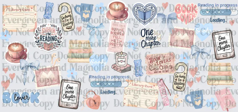 Cozy Book Lover Pastel Reading Sticker Sheet Elements