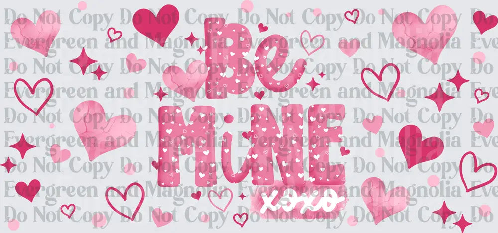 Be Mine XOXO Valentine Hearts Pink Watercolor