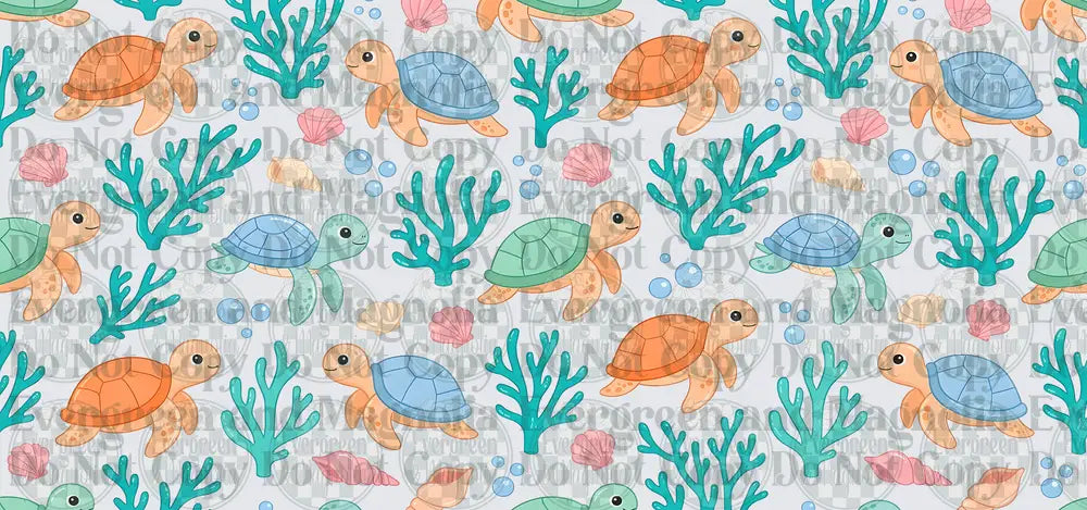 Cute Sea Turtles Coral Shells Ocean Repeat Pattern