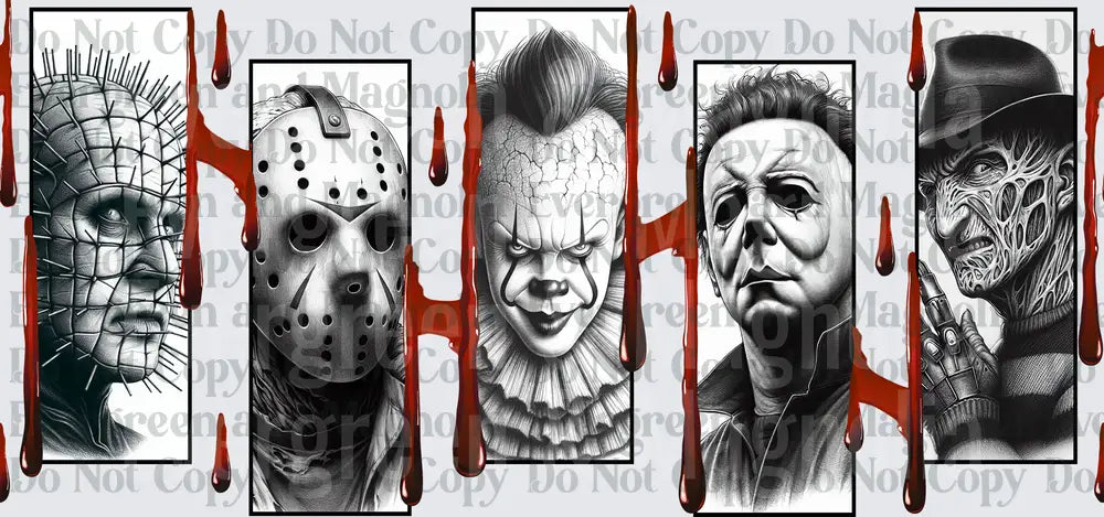 Classic Horror Villains Pencil Art Blood Drip Panel