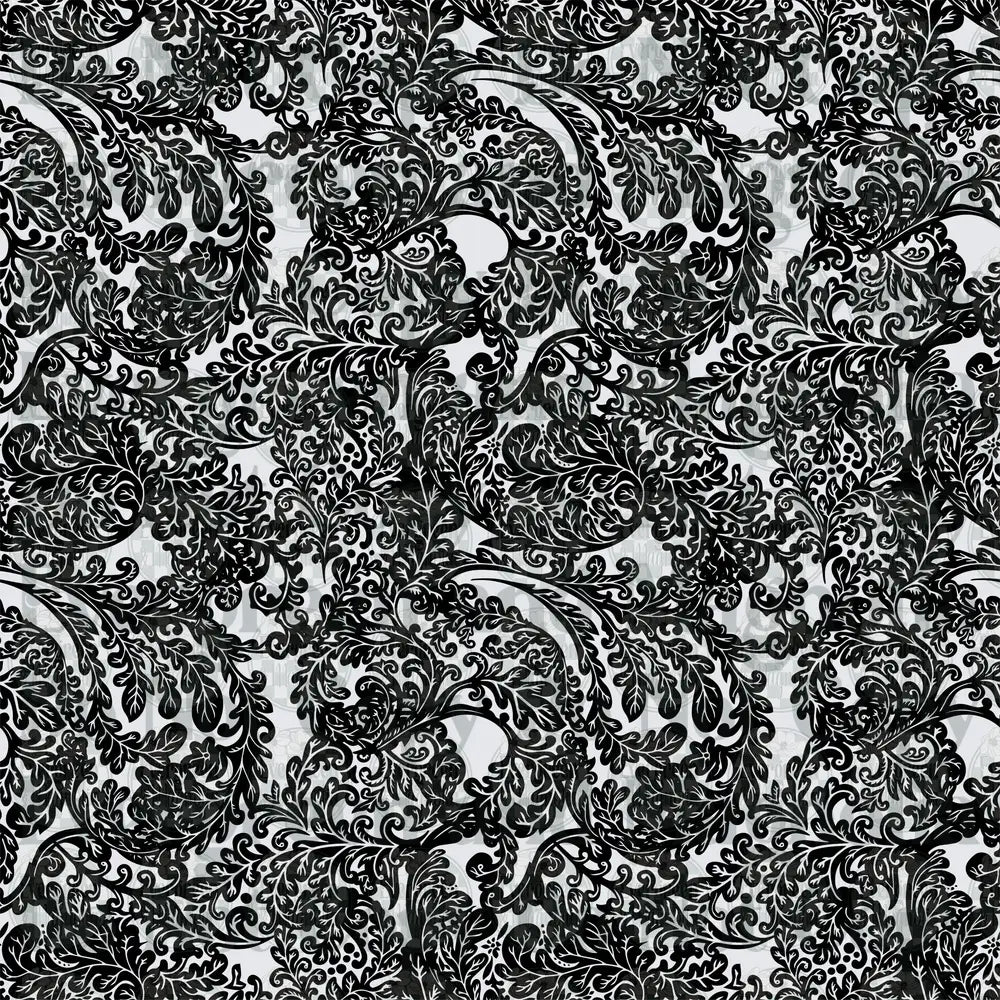 Black White Baroque Floral Damask Seamless Pattern