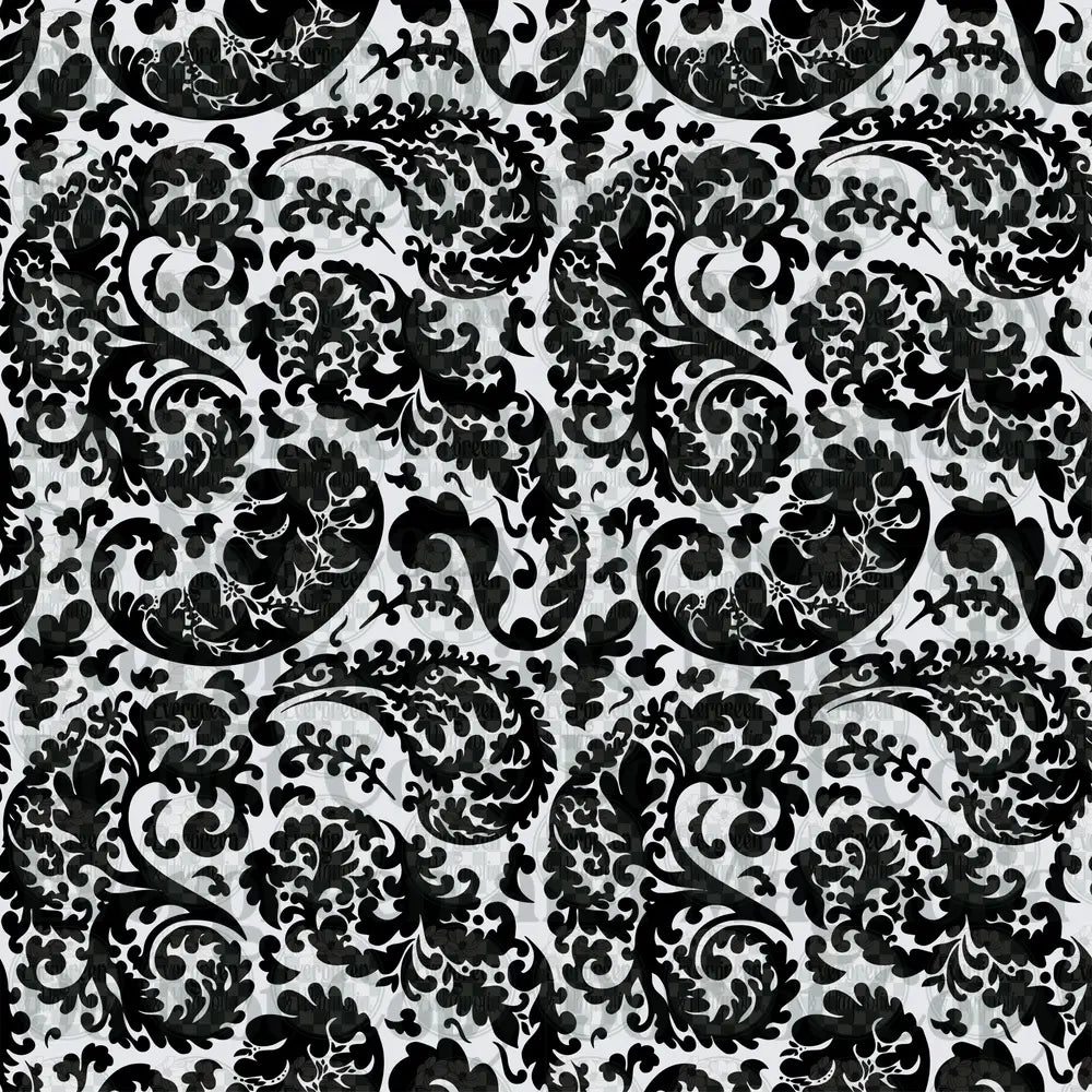 Black and White Paisley Floral Damask Repeat Pattern