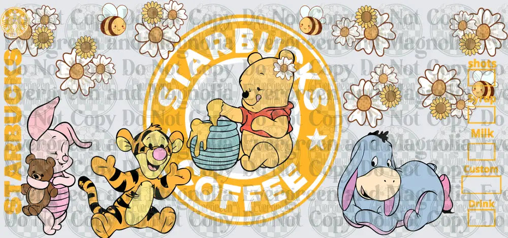 Honey Bear and Friends Coffee Cup Wrap with Daisies and Bees