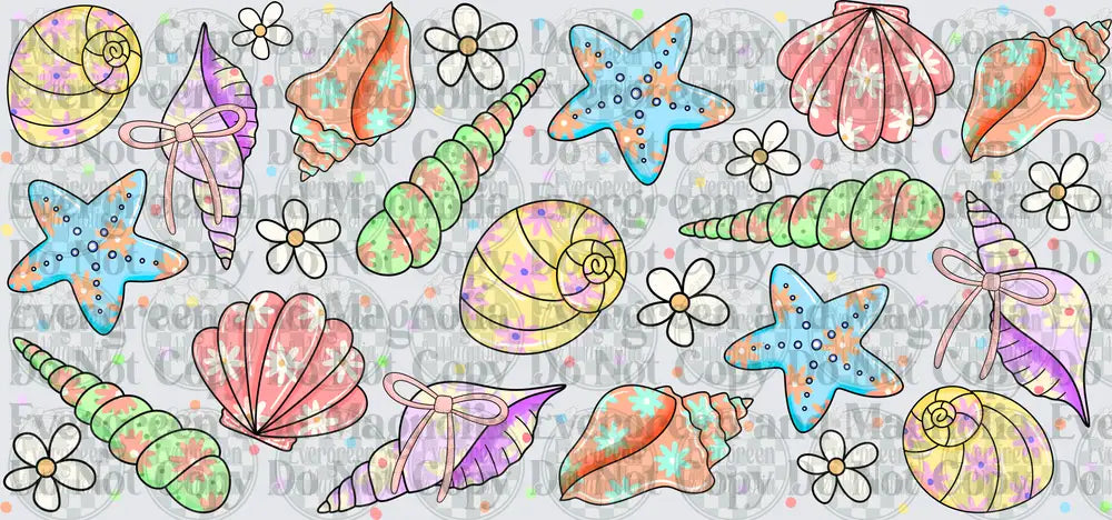 Pastel Seashells Starfish and Daisies Beach Pattern