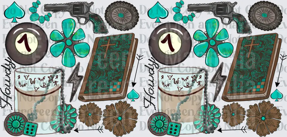 Turquoise Western Lucky 7 Ball Howdy Cowgirl Collage