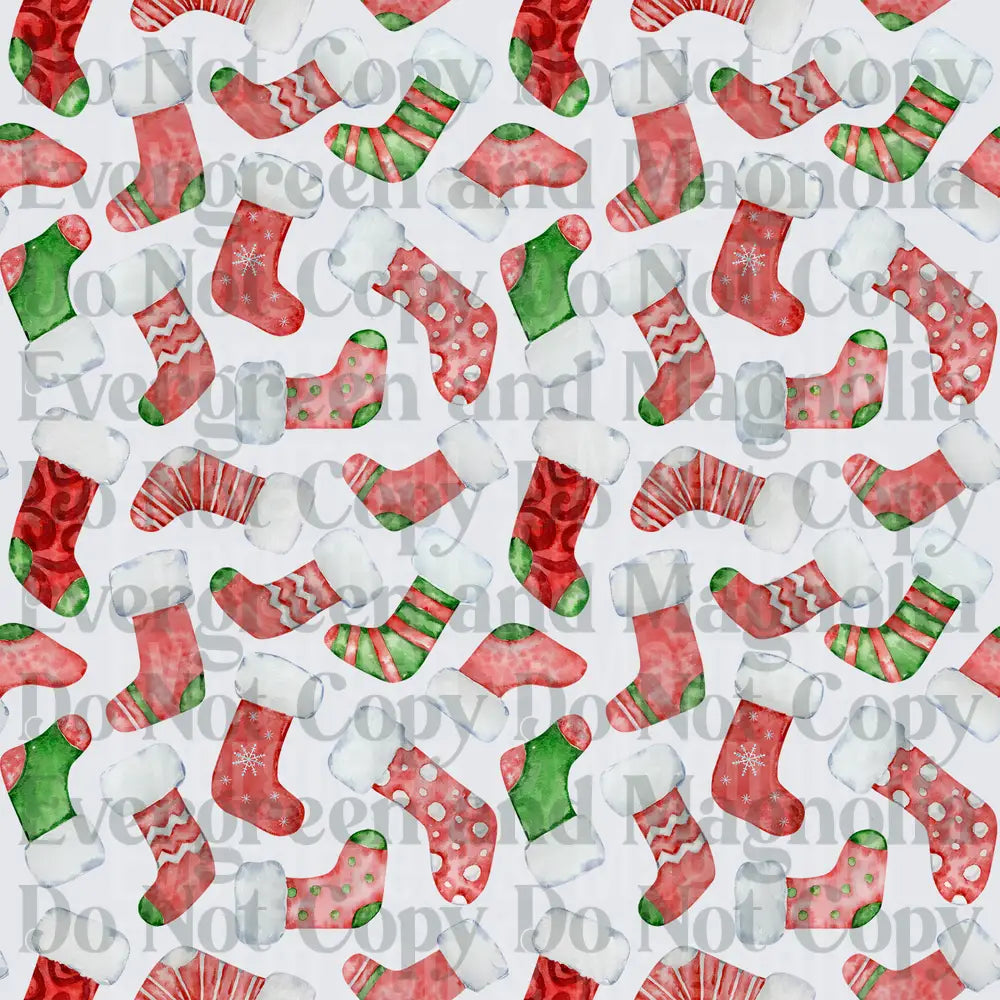 Watercolor Christmas Stockings Red Green Pattern