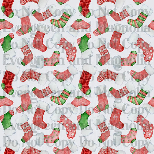 Watercolor Christmas Stockings Red Green Pattern