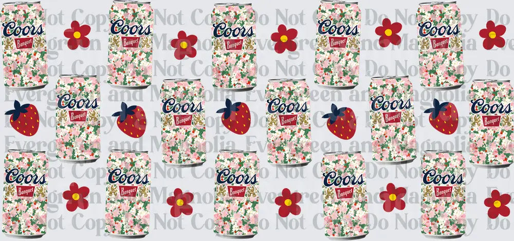 Floral Beer Can Pattern with Strawberries and Daisies