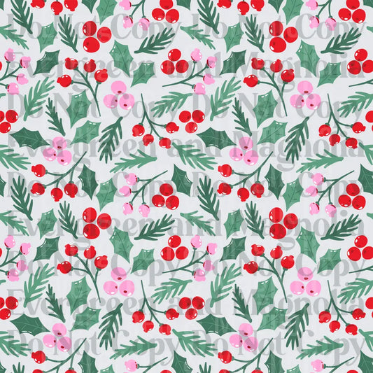 Christmas Holly Berries and Pine Branches Pattern