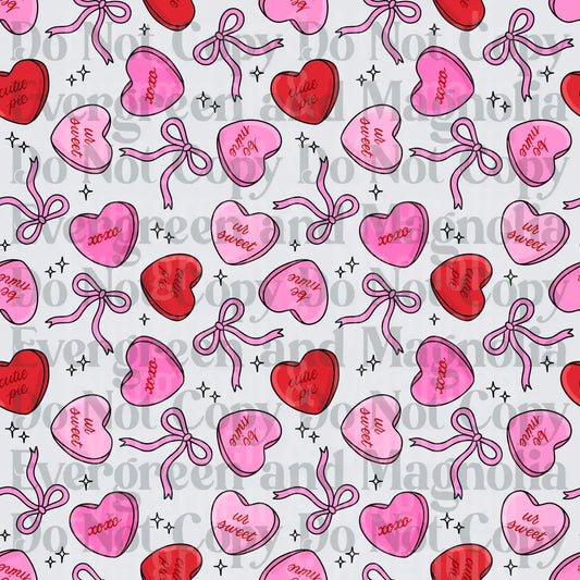 Valentine Conversation Hearts and Pink Bows Pattern