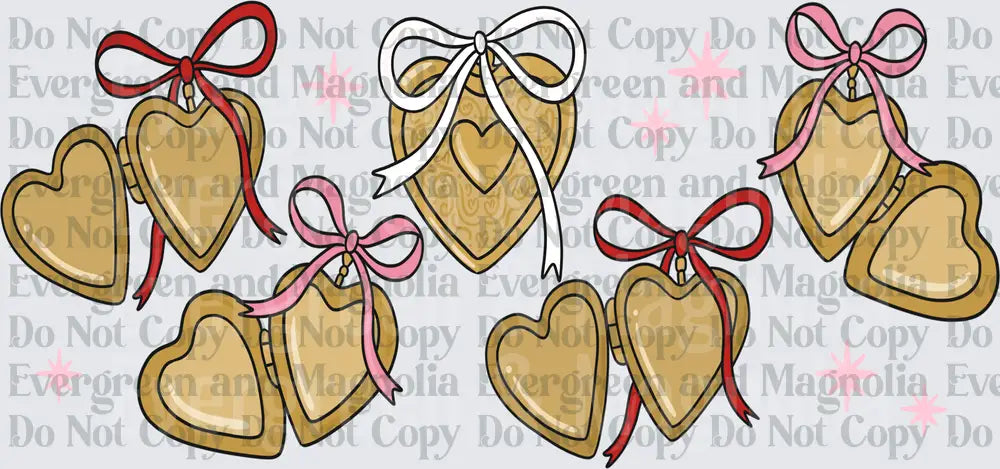 Gold Heart Lockets with Ribbon Bows and Pink Sparkles