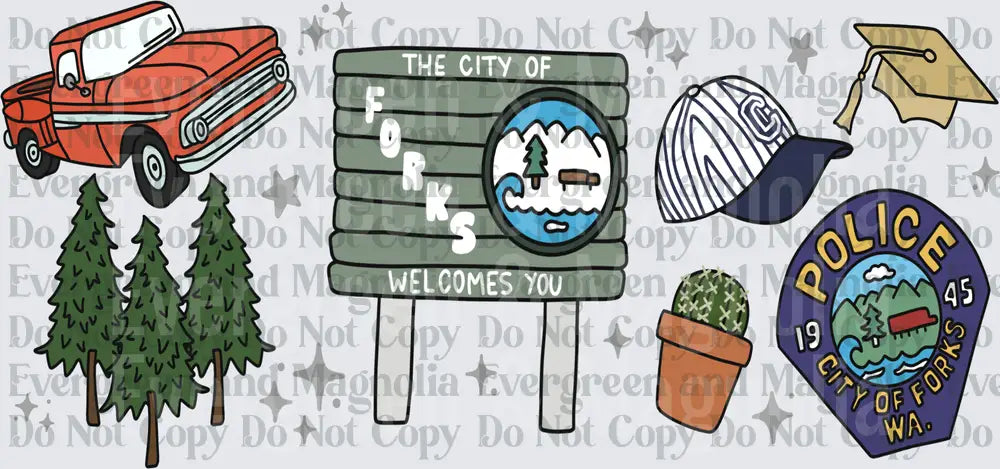 City of Forks Welcome Sign Icons Doodle