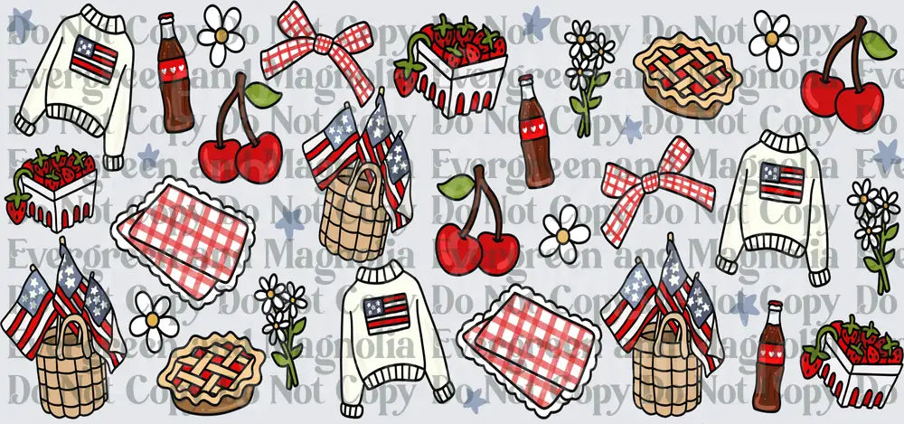 Patriotic Summer Picnic Doodle Bundle Red White Blue Icons