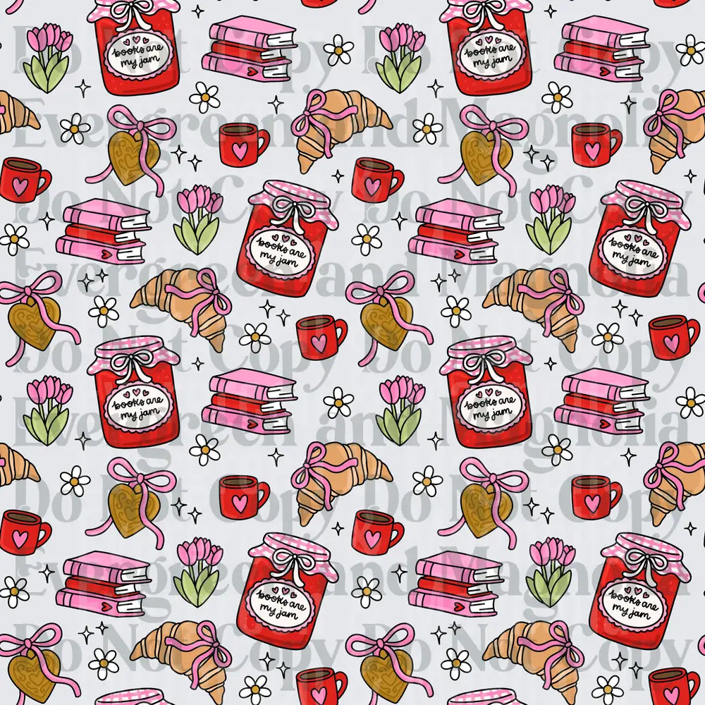 Books Are My Jam Cozy Reader Pattern Pink Red Floral