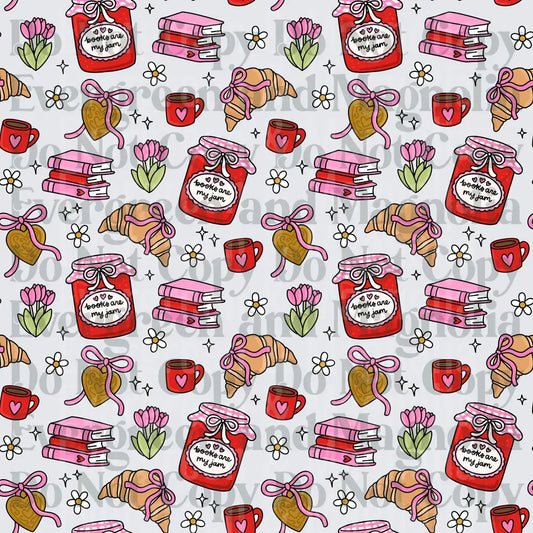 Books Are My Jam Cozy Reader Pattern Pink Red Floral