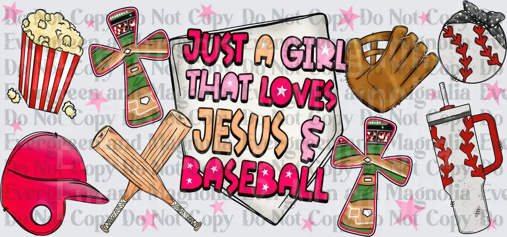 Just A Girl That Loves Jesus & Baseball Pink Star Design