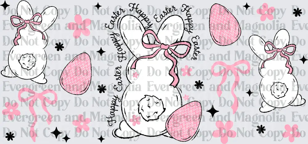 Happy Easter Bunny Pink Bow Eggs Floral Gang