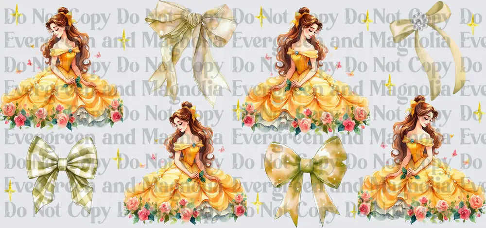 Enchanted Princess Yellow Gown Roses Bows Coquette Sheet