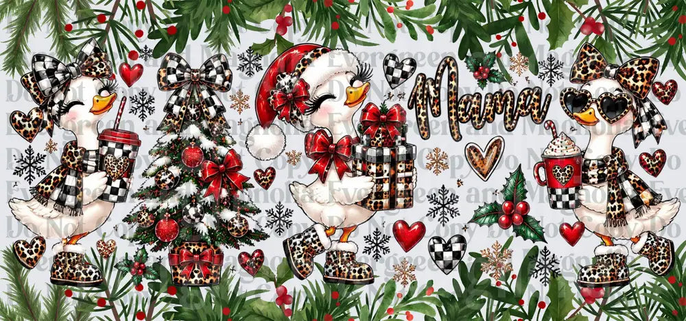 Mama Christmas Duck Leopard Plaid Holiday Wrap Design