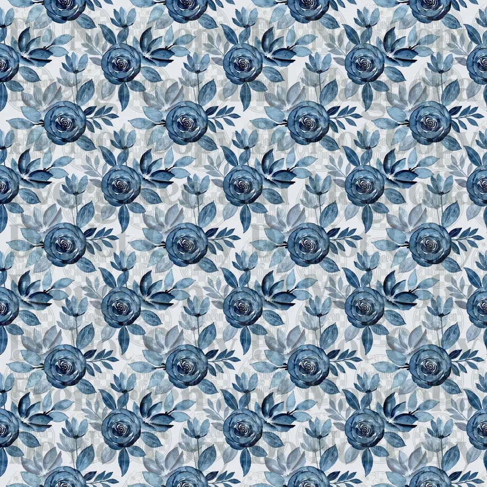 Navy Blue Watercolor Rose Floral Repeat Pattern
