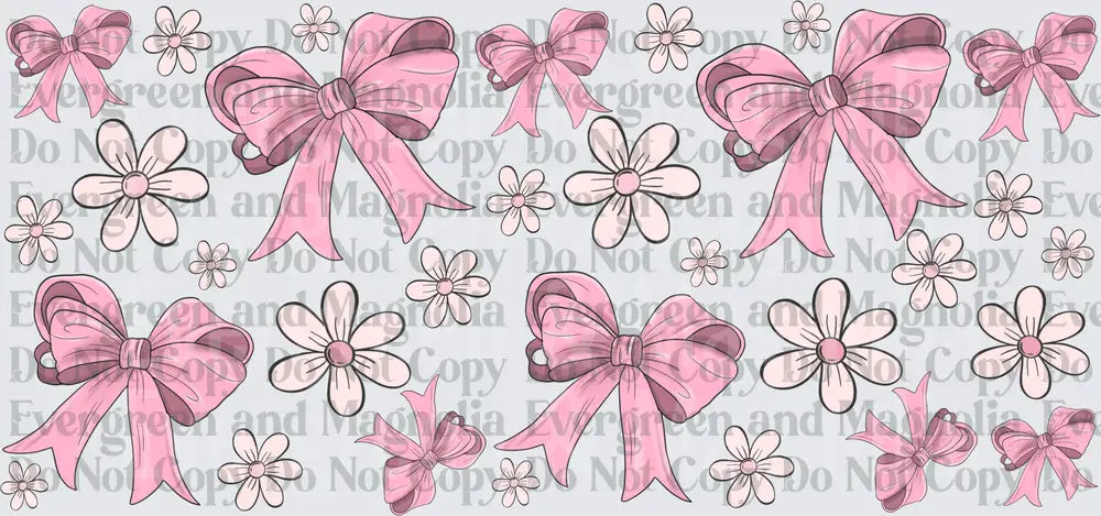 Pink Ribbon Bows and Daisy Flowers Coquette Pattern