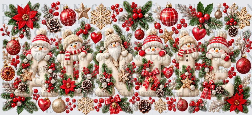 Auntie Christmas Snowman Letter Holiday Floral Design