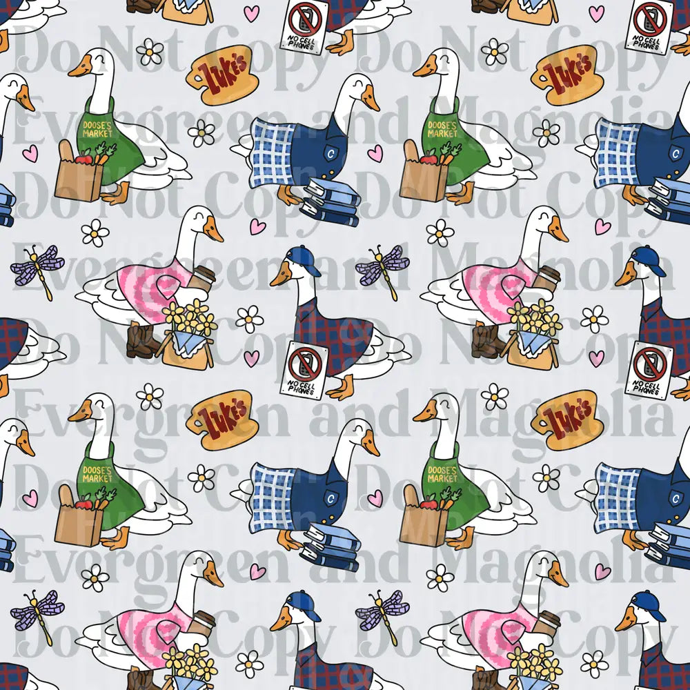 Gilmore Girls Goose Seamless Pattern Stars Hollow Ducks