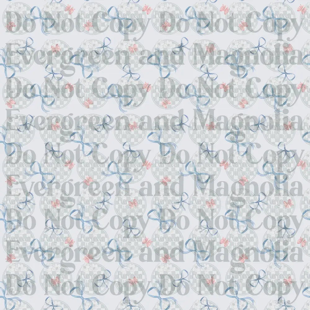 Watercolor Blue and Pink Ribbon Bows Scattered Pattern