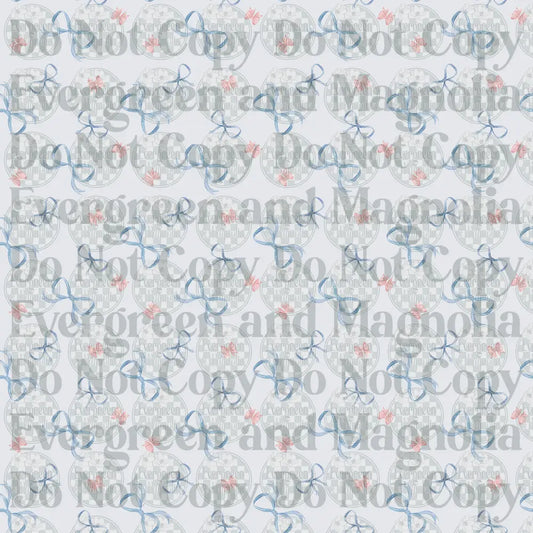 Watercolor Blue and Pink Ribbon Bows Scattered Pattern
