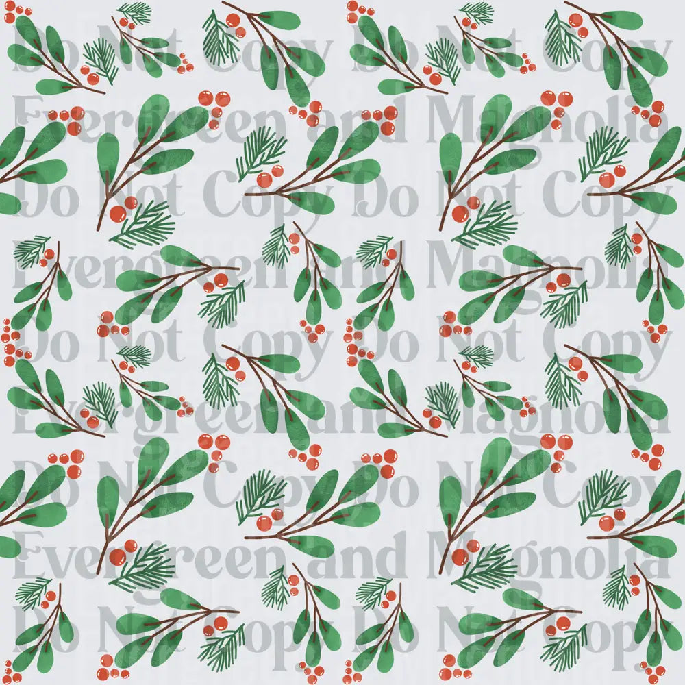 Christmas Botanical Holly Berry Pine Branch Pattern