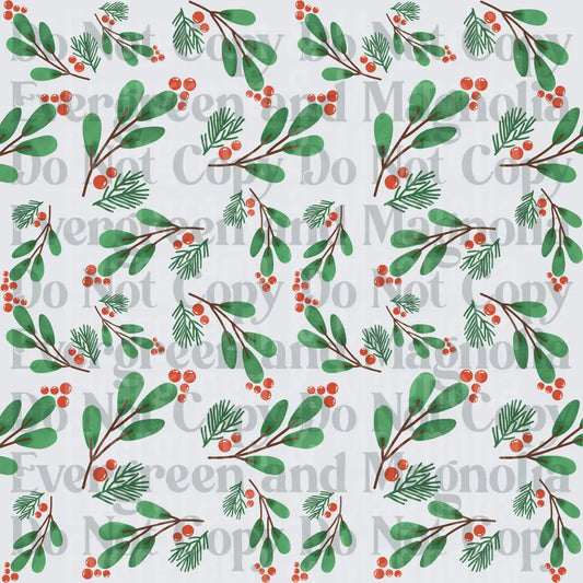 Christmas Botanical Holly Berry Pine Branch Pattern