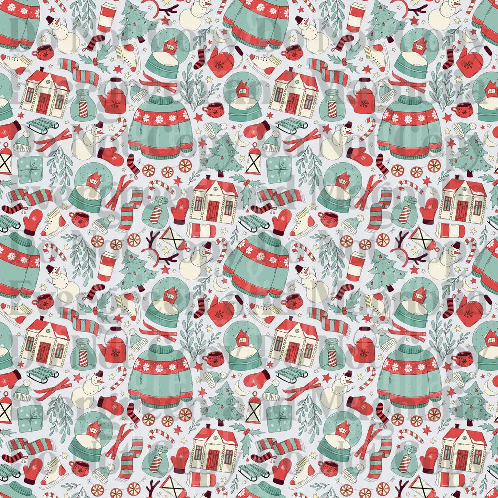 Cozy Christmas Icons Red Teal Holiday Pattern