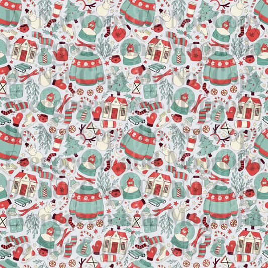 Cozy Christmas Icons Red Teal Holiday Pattern