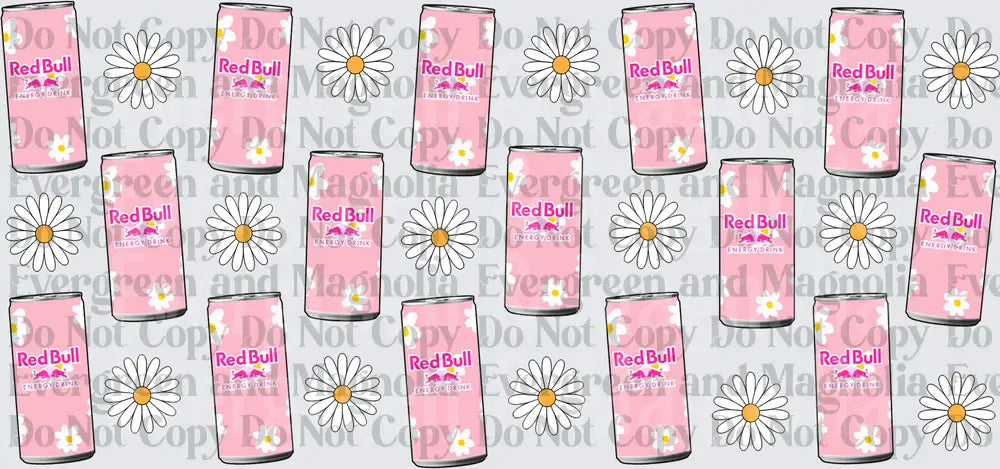 Pink Energy Drink Cans and Daisy Flowers Pattern