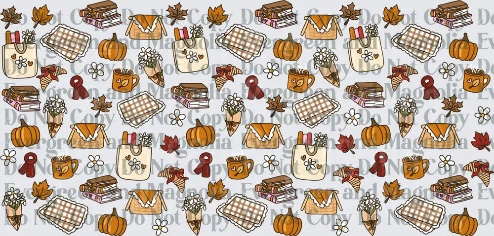 Cozy Fall Autumn Pattern Pumpkins Books Coffee Floral Bags
