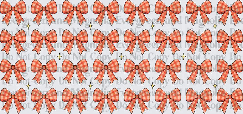 Red Gingham Bow Pattern with Gold Sparkles