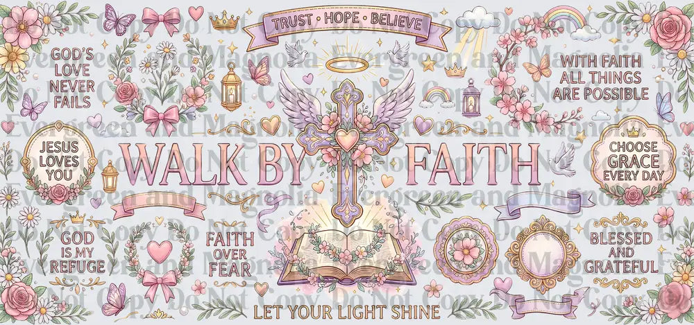 Walk By Faith Christian Floral Cross Faith Quotes Design