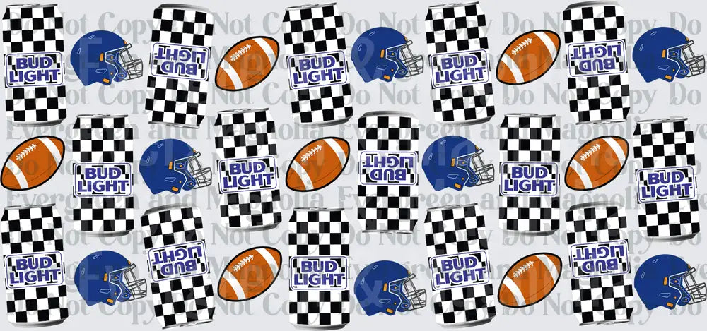 Football Season Beer Can Checkered Pattern Repeat