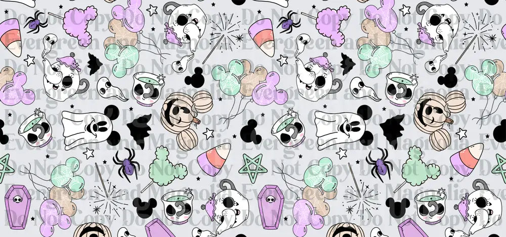 Pastel Halloween Mouse Ears Ghost Pattern Seamless