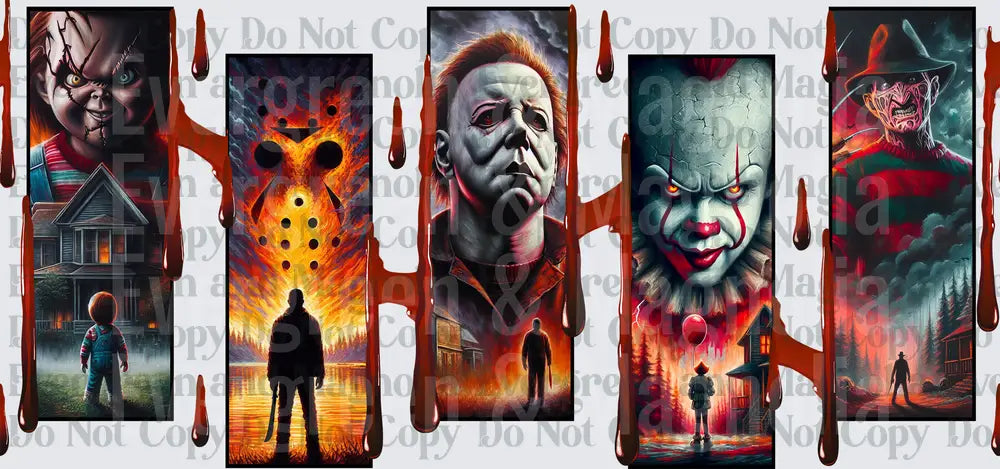 Classic Horror Villains Blood Drip Five Panel Collage