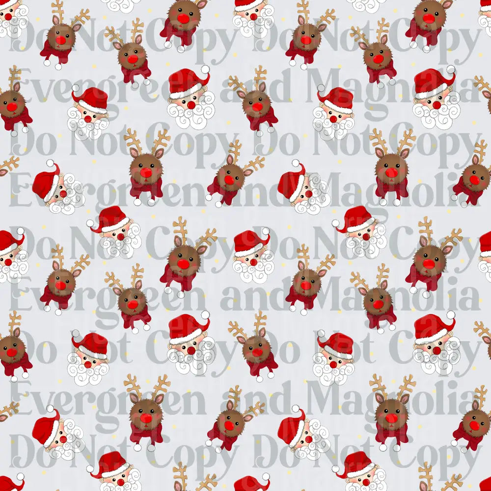 Cute Santa and Rudolph Red Nose Reindeer Christmas Pattern