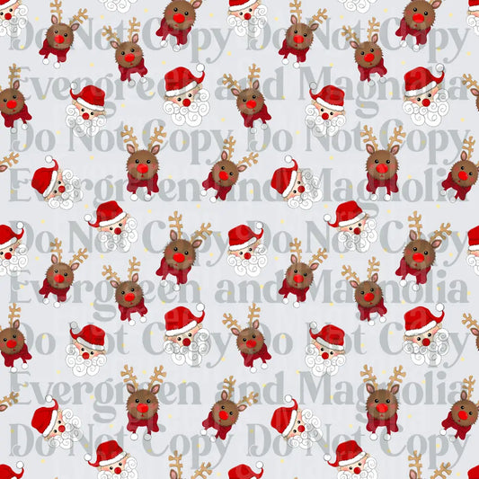 Cute Santa and Rudolph Red Nose Reindeer Christmas Pattern