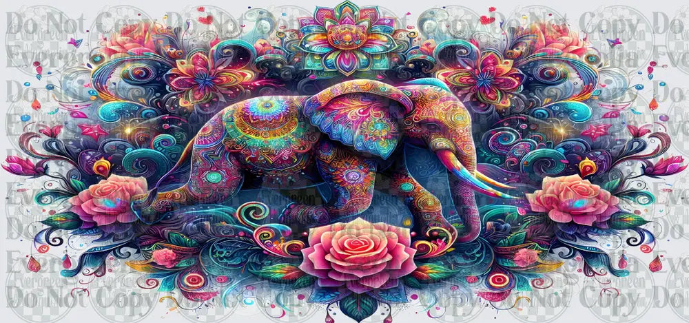 Colorful Mandala Elephant with Roses and Floral Swirls